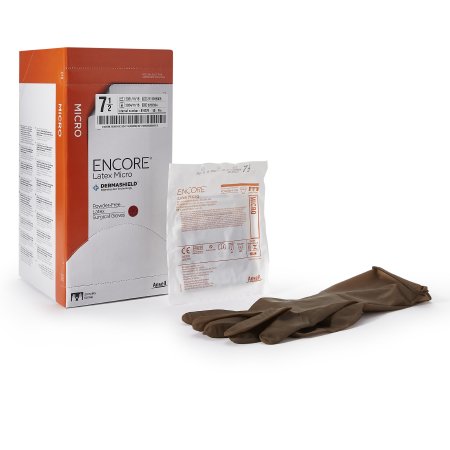 Ansell Surgical Glove ENCORE® Latex Micro Size 7.5 Sterile Latex Standard Cuff Length Micro-Textured Brown Chemo Tested - Box of 50 - 5787004-BX