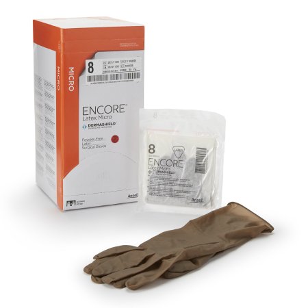 Ansell Surgical Glove ENCORE® Latex Micro Size 8 Sterile Latex Standard Cuff Length Micro-Textured Brown Chemo Tested - Case of 200 - 5787005-CS