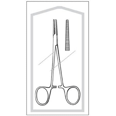 Sklar Mosquito Forceps Econo™ Halsted 5 Inch Length Floor Grade Pakistan Stainless Steel Sterile Ratchet Lock Finger Ring Handle Straight Serrated Tip - Each - 96-2537-EA