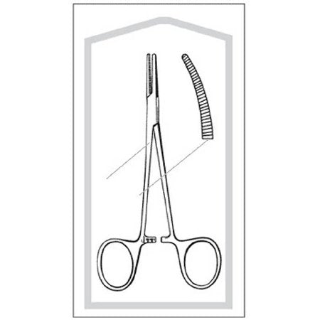 Sklar Mosquito Forceps Econo™ Halsted 5 Inch Length Floor Grade Pakistan Stainless Steel Sterile Ratchet Lock Finger Ring Handle Curved Serrated Tip - Case of 25 - 96-2539-CS