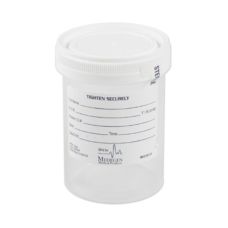 Medegen Medical Products LLC Specimen Container for Pneumatic Tube Systems 120 mL (4 oz.) Screw Cap Patient Information Sterile Inside Only - Case of 300 - 4936-CS