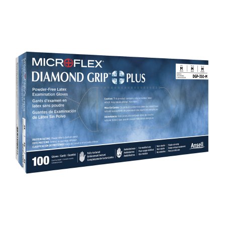Microflex Medical Exam Glove Diamond Grip Plus™ Medium NonSterile Latex Standard Cuff Length Fully Textured White Not Rated - Case of 1000 - DGP-350-M-CS