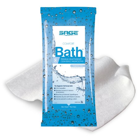 Sage Products Rinse-Free Bath Wipe Comfort Bath® Soft Pack Water / Glycerin / Aloe / Vitamin E Unscented 8 Count - Case of 44 - 7903-CS