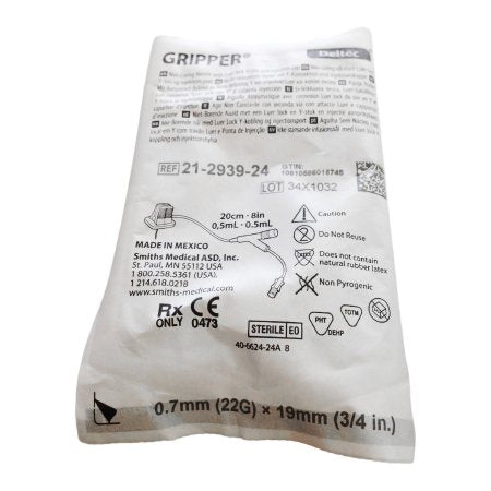 Smiths Medical ASD, Inc. Huber Infusion Set Gripper® 22 Gauge 3/4 Inch 8 Inch Tubing Needless Y-site - Box of 12 - 21-2939-24-BX