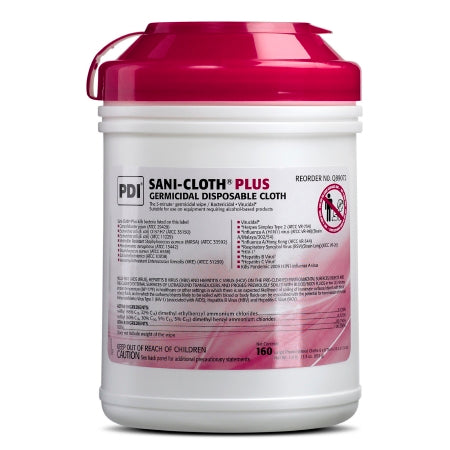 Professional Disposables Sani-Cloth® Plus Surface Disinfectant Cleaner Premoistened Germicidal Manual Pull Wipe 160 Count Canister Alcohol Scent NonSterile - Box of 160 - Q89072-BX