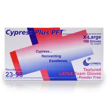 McKesson Medical Surgical Exam Glove Cypress Plus® PFT X-Large NonSterile Latex Standard Cuff Length Fully Textured Ivory Not Rated - Box of 100 - 23-98-BX
