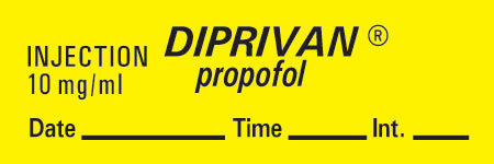 Precision Dynamics Drug Label Timemed Anesthesia Label Tape Injection 10 mg/mL Diprivan Propofol Yellow 1/2 X 1-1/2 Inch - Roll of 1 - AN-155-RL