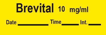Precision Dynamics Drug Label Timemed Anesthesia Label Tape Brevfital 10mg/mL Date_Time_Int_ Yellow 1/2 X 1-1/2 Inch - Roll of 1 - AN-41-RL
