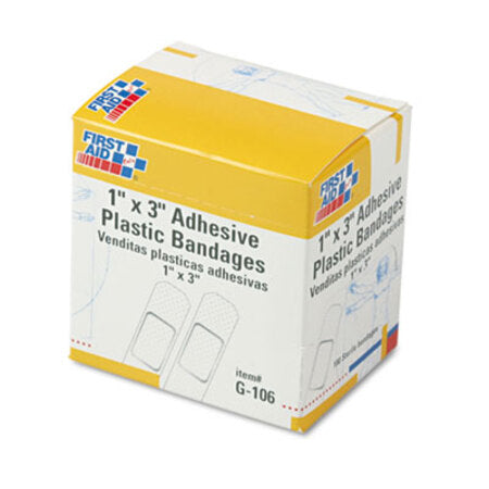 First Aid Only™ Plastic Adhesive Bandages, 1 x 3, 100/Box - Box of 1 - FAO-G106-BX