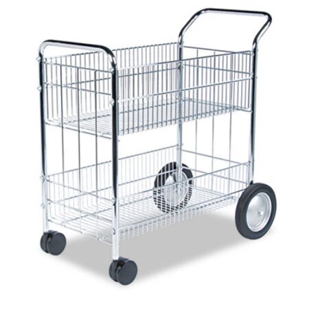 Fellowes® Wire Mail Cart, Metal, 2 Bins, 21.5" x 37.5" x 39.5", Chrome - Each - FEL-40912-EA