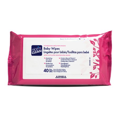 Professional Disposables Baby Wipe Nice'n Clean® Soft Pack Aloe / Vitamin E Scented 40 Count - Box of 40 - Q34540-BX