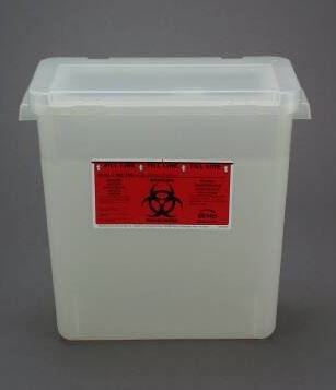 Bemis Healthcare Sharps Container Bemis™ Sentinel Translucent Base 13-1/2 H X 13-7/8 L X 6-7/8 W Horizontal Entry 3 Gallon - Case of 12 - 303 020-CS