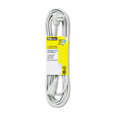 Fellowes® Indoor Heavy-Duty Extension Cord, 15 ft, 15 A, Gray - Each - FEL-99596-EA