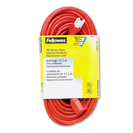 Fellowes® Indoor/Outdoor Heavy-Duty 3-Prong Plug Extension Cord, 50 ft, 13 A, Orange - Each - FEL-99598-EA