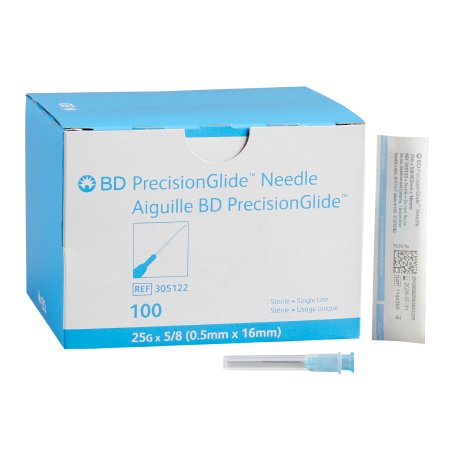 BD Hypodermic Needle PrecisionGlide™ 5/8 Inch Length 25 Gauge Regular Wall Without Safety - Box of 100 - 305122-BX