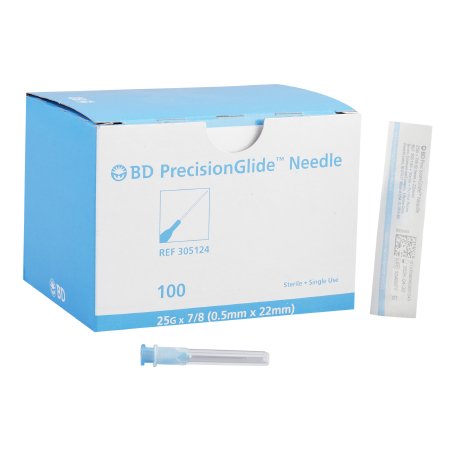 BD Hypodermic Needle PrecisionGlide™ 7/8 Inch Length 25 Gauge Regular Wall Without Safety - Box of 100 - 305124-BX