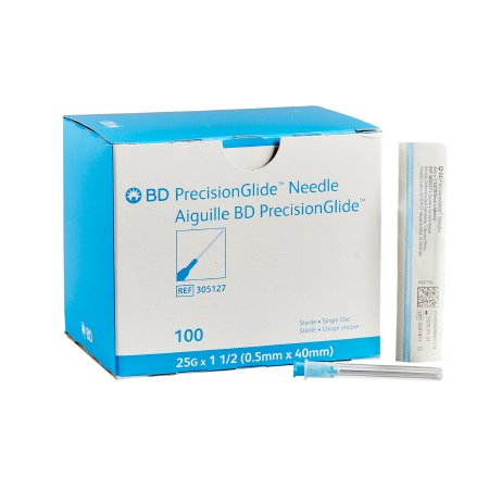 BD Hypodermic Needle PrecisionGlide™ 1-1/2 Inch Length 25 Gauge Regular Wall Without Safety - Case of 1000 - 305127-CS