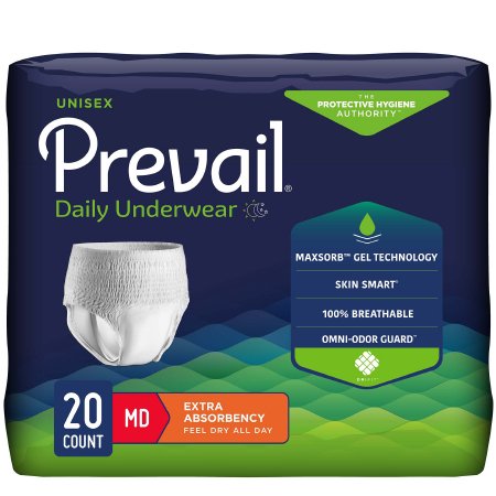 First Quality Unisex Adult Absorbent Underwear Prevail® Daily Underwear Pull On with Tear Away Seams Medium Disposable Moderate Absorbency - Case of 80 - PV-512-CS