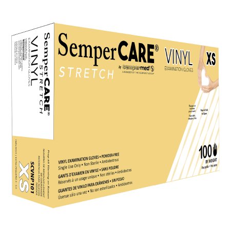 Sempermed USA Exam Glove SemperCare® Vinyl X-Small NonSterile Vinyl Standard Cuff Length Smooth Ivory Not Rated - Case of 1000 - SCVNP101-CS