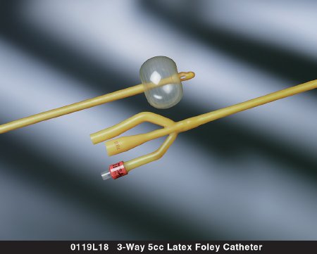 Bard Foley Catheter Bard® Lubricath® 3-Way Round Tip 5 cc Balloon 22 Fr. Latex - Case of 12 - 0119L22-CS