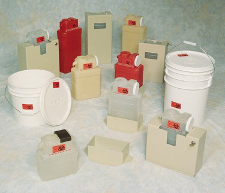 Post Medical Sharps Container Leaktight Translucent Red Base 4.22 L X 8 W X 17.56 H Inch Vertical Entry 2.5 Gallon - Case of 16 - 1101-LPR-CS