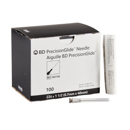 BD Hypodermic Needle PrecisionGlide™ 1-1/2 Inch Length 22 Gauge Regular Wall Without Safety - Box of 100 - 305156-BX