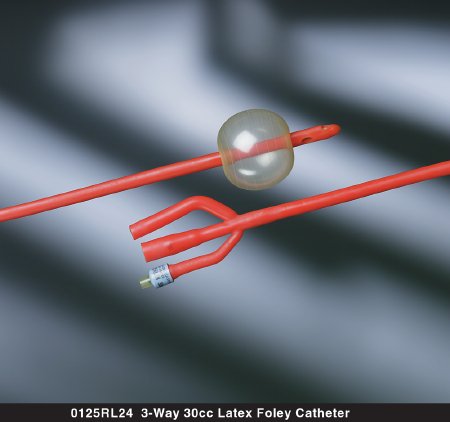 Bard Foley Catheter Bardex® Lubricath® 3-Way Standard Tip 30 cc Balloon 20 Fr. Red Rubber - Case of 12 - 0125RL20-CS