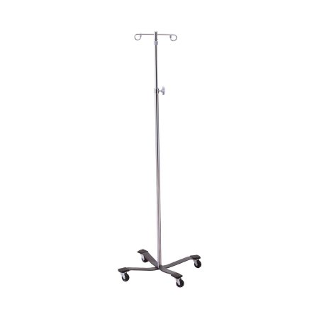 McKesson IV Stand Floor Stand McKesson 2-Hook 4-Leg, Rubber Wheel, Ball-Bearing Casters, 22 Inch Epoxy-Coated Steel Base - Each - 81-43403-EA
