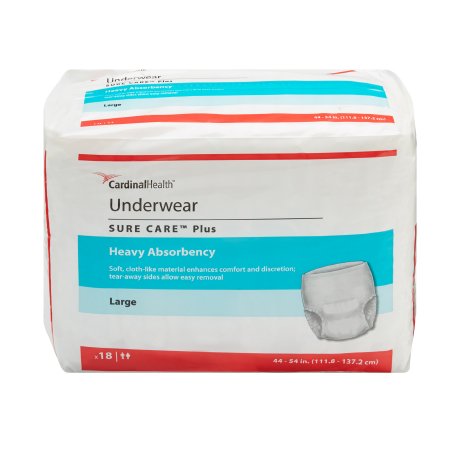 Cardinal Unisex Adult Absorbent Underwear Sure Care™ Plus Pull On with Tear Away Seams Large Disposable Heavy Absorbency - Bag of 18 - 1615A-BG