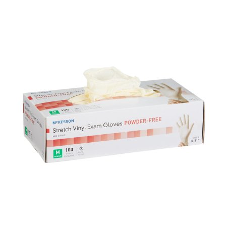 McKesson Exam Glove McKesson Medium NonSterile Stretch Vinyl Standard Cuff Length Smooth Ivory Not Rated - Box of 100 - 14-816-BX
