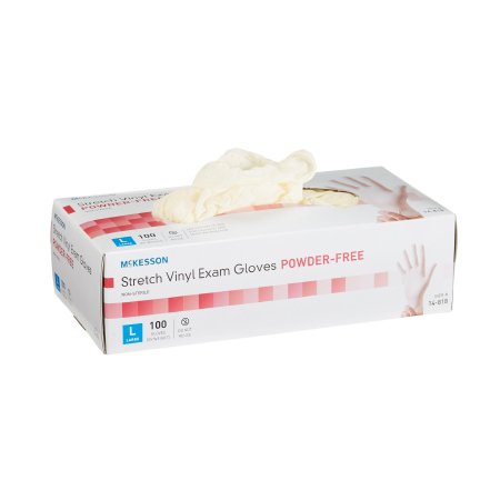 McKesson Exam Glove McKesson Large NonSterile Stretch Vinyl Standard Cuff Length Smooth Ivory Not Rated - Box of 100 - 14-818-BX