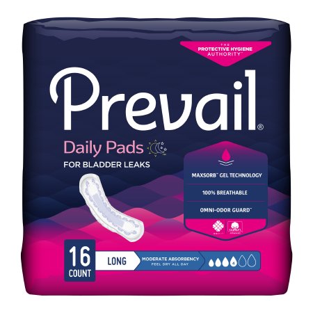 First Quality Bladder Control Pad Prevail® Daily Pads 11 Inch Length Moderate Absorbency Polymer Core One Size Fits Most - Bag of 16 - BC-013-BG