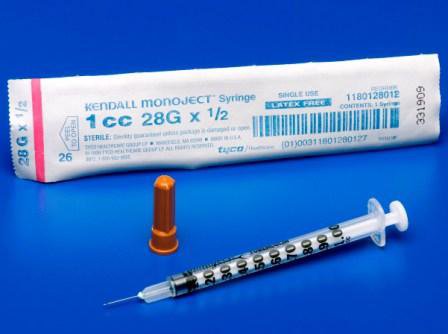 Cardinal Standard Tuberculin Syringe with Needle Monoject™ 1 mL 1/2 Inch 28 Gauge NonSafety Regular Wall - Case of 500 - 1180128012-CS