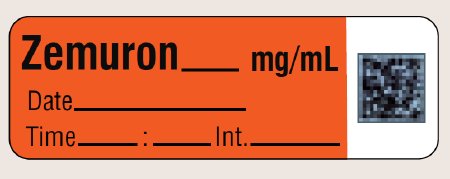 Shamrock Scientific Drug Label Shamrock Anesthesia Label Zemuron_mg/mL Fluorescent Red 1/2 X 1 Inch - Roll of 1 - SA-2215-RL