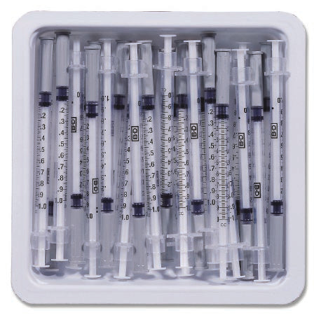 BD Safety Allergy Tray SafetyGlide™ 1 mL 1/2 Inch 27 Gauge Sliding Safety Needle Regular Wall - TR/25 - 305950-TR