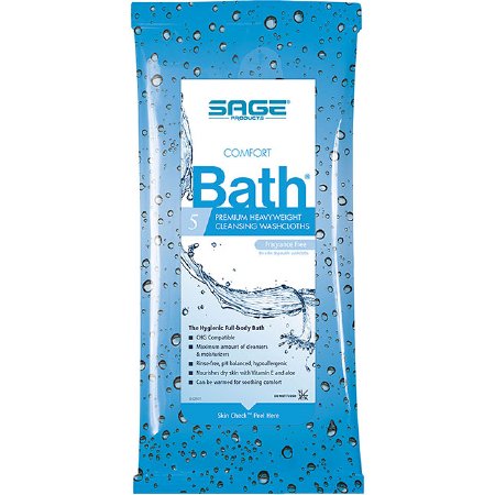 Sage Products Rinse-Free Bath Wipe Comfort Bath® Soft Pack Water / Glycerin / Aloe / Vitamin E Unscented 5 Count - Case of 48 - 7956-CS