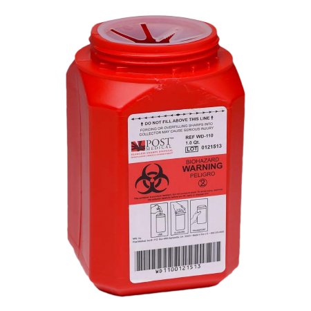 Post Medical Sharps Container Red Base Vertical Entry 0.25 Gallon - Each - WD-110-EA