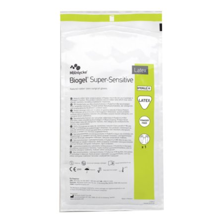 Molnlycke Surgical Glove Biogel® Super-Sensitive™ Size 6.5 Sterile Latex Standard Cuff Length Micro-Textured Straw Not Chemo Approved - Case of 200 - 82565-CS