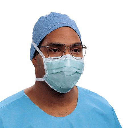 O&M Halyard Inc Surgical Mask Anti-fog Film Pleated Tie Closure One Size Fits Most Green NonSterile Not Rated Adult - Case of 300 - 49235-CS