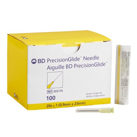BD Hypodermic Needle PrecisionGlide™ 1 Inch Length 20 Gauge Regular Wall Without Safety - Case of 1000 - 305175-CS