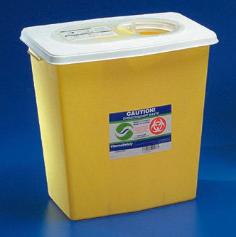 Cardinal Chemotherapy Waste Container SharpSafety™ Yellow Base 18-3/4 H X 12-3/4 D X 18-1/4 W Inch Vertical Entry 12 Gallon - Case of 10 - 8934PG2-CS