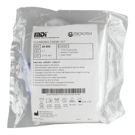 Microtek Medical Enema Bag NonSterile 1500 mL - Case of 50 - 50-800-CS