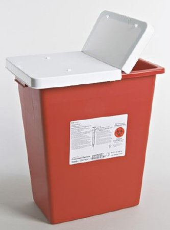 Cardinal Sharps Container SharpSafety™ Red Base 17-3/4 H X 11 W X 15-1/2 D Inch Horizontal / Vertical Entry 8 Gallon - Case of 10 - 8997PG2-CS