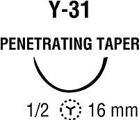 Covidien Nonabsorbable Suture with Needle Ti-Cron™ Polyester Y-31 1/2 Circle Taper Point Needle Size 3 - 0 Braided - Box of 36 - 88862880-41-BX