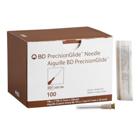 BD Hypodermic Needle PrecisionGlide™ 1 Inch Length 19 Gauge Thin Wall Without Safety - Case of 1000 - 305186-CS