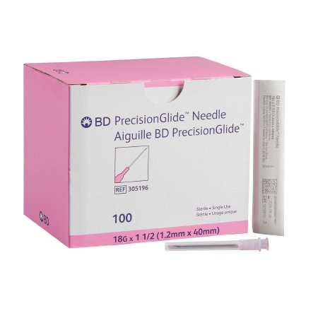 BD Hypodermic Needle PrecisionGlide™ 1-1/2 Inch Length 18 Gauge Thin Wall Without Safety - Case of 1000 - 305196-CS
