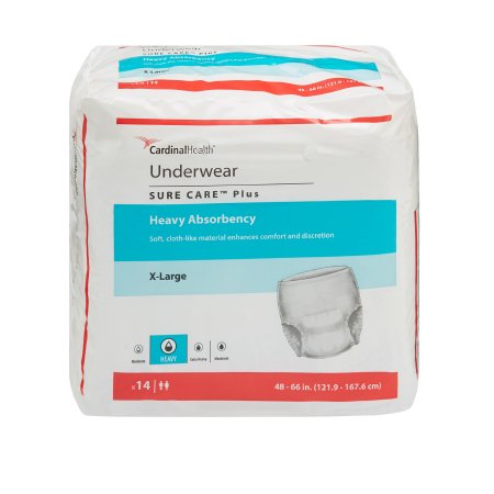 Cardinal Unisex Adult Absorbent Underwear Sure Care™ Plus Pull On with Tear Away Seams X-Large Disposable Heavy Absorbency - Bag of 14 - 1625-BG