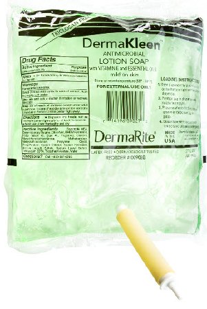 DermaRite Industries Antimicrobial Soap DermaKleen® Lotion 1,000 mL Dispenser Refill Bag Scented - Case of 10 - 0092BB-CS