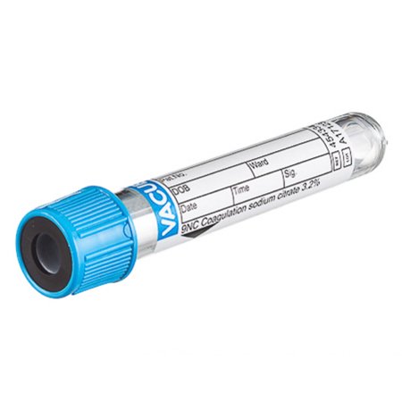 Greiner Bio-One VACUETTE® Venous Blood Collection Tube Coagulation Tube Sodium Citrate Additive 13 X 75 mm 3 mL Light Blue / Black Ring Pull Cap Polyethylene Terephthalate (PET) Tube - Case of 1200 - 454334-CS