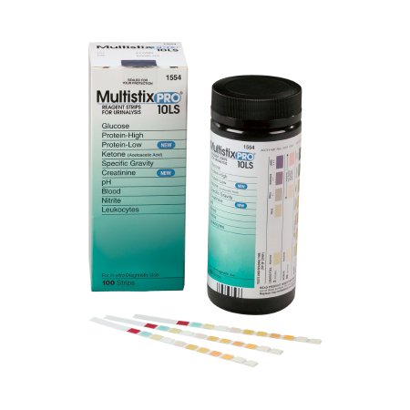 Siemens Reagent Test Strip Multistix® Blood, Creatinine, Glucose, Ketone, Leukocyte, Nitrite, pH, Protein, Specific Gravity For use with Clinitek 50 Urine Chemistry Analyzer 100 per Bottle - Each - 10331147-EA